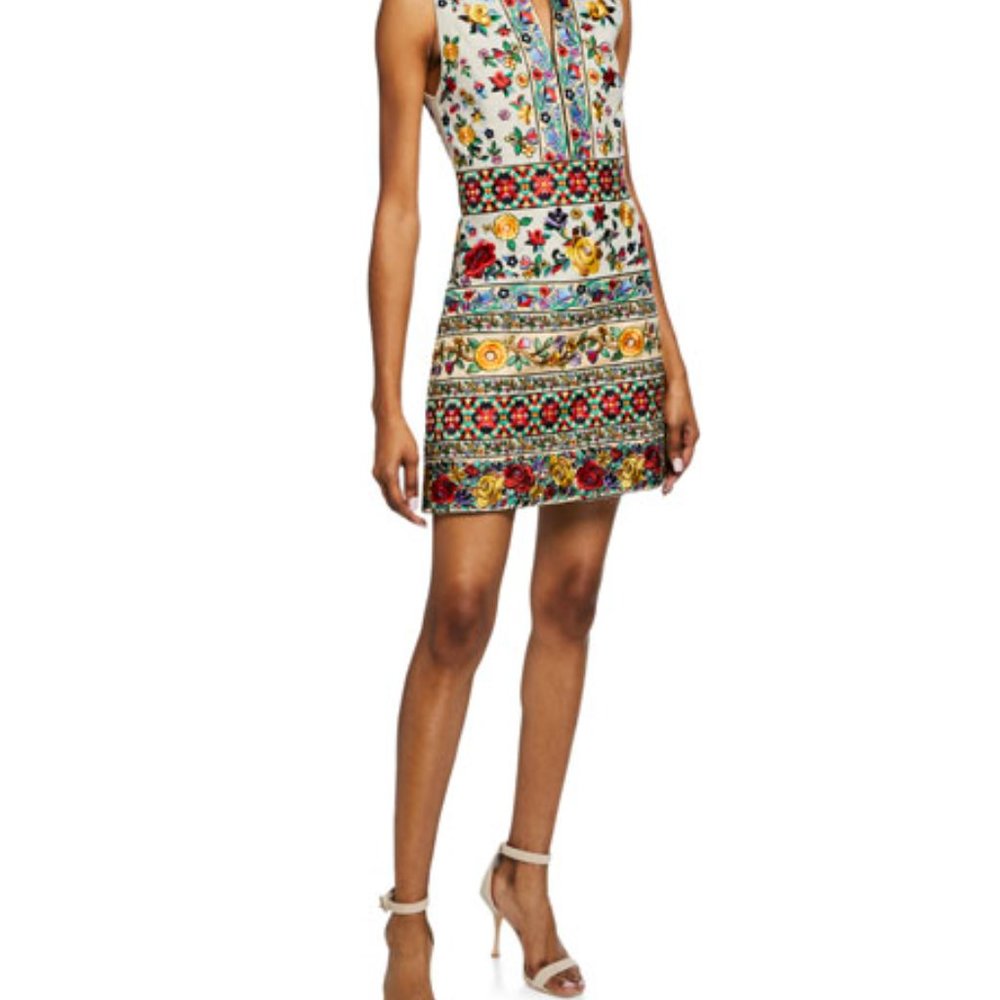 Alice + Olivia Savannah Embroidered Mock-Neck Dress